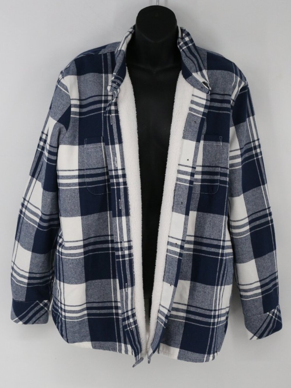 J.Crew Shacket Womens Large Blue Plaid Soft Sherpa-Lined Button Front